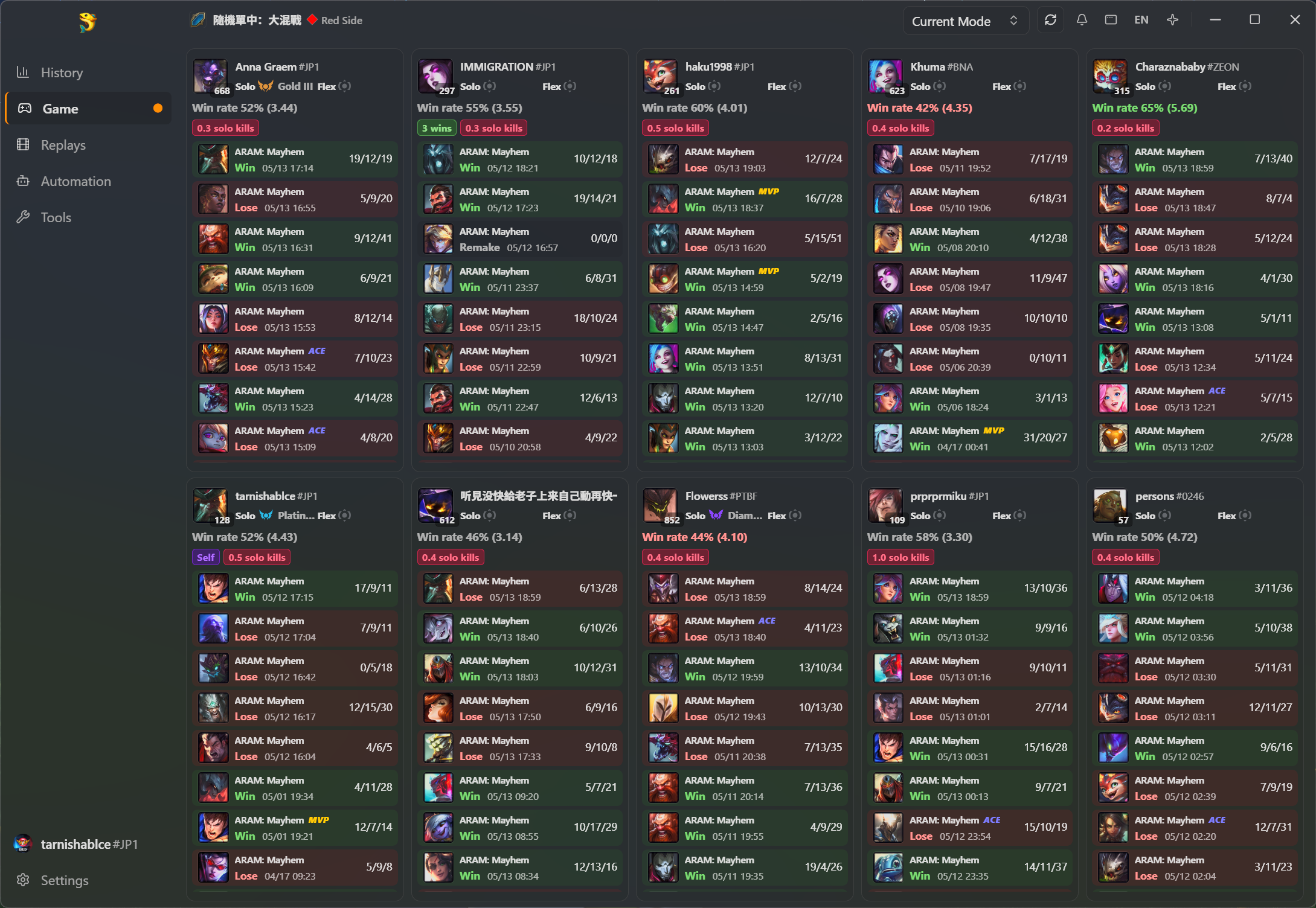 LeagueJax current game screen